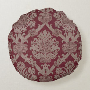 Elegant  Donkerrood Beige Damast Weave Rond Kussen