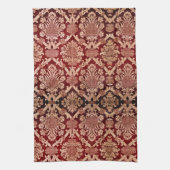 Elegant  Donkerrood Beige Damast Weave Theedoek (Verticaal)