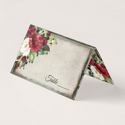 Elegant Donkerrood Bloemen Gothic Bruiloft Plaatsk Kaart (Voorkant)