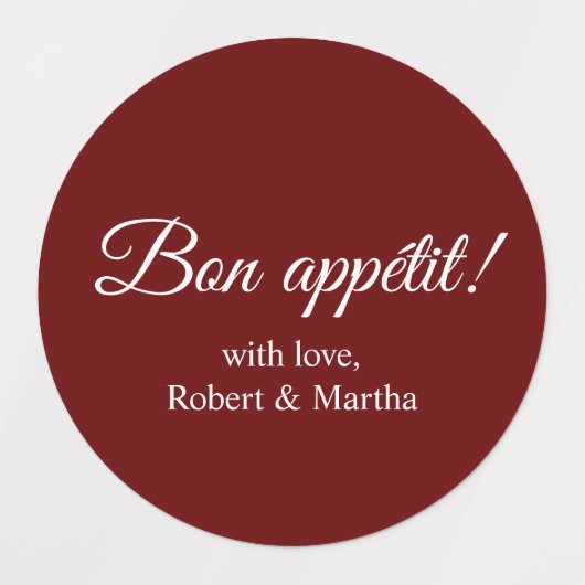 Elegant Donkerrood Bon Appetit Custom gepersonalis Labels (Design 2)