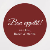 Elegant Donkerrood Bon Appetit Custom gepersonalis Labels (Design 1)