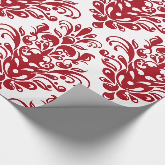 Elegant donkerrood  damast patroon cadeaupapier (Hoek)