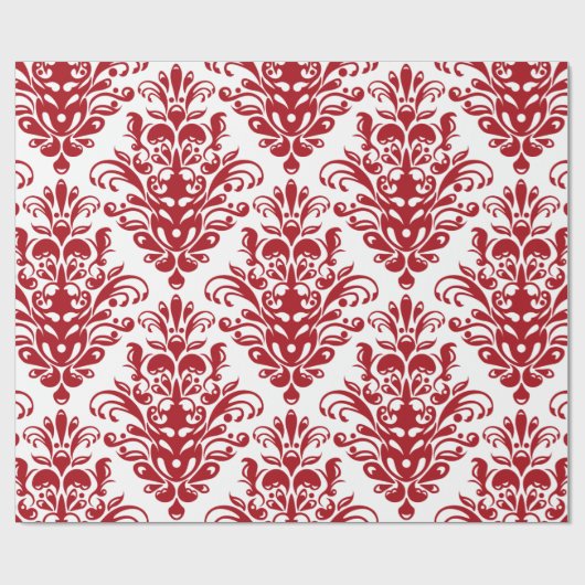 Elegant donkerrood  damast patroon cadeaupapier (Vlak)