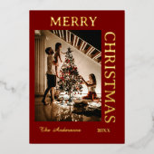 Elegant donkerrood en goud folie feestdagenkaart (Voorkant)