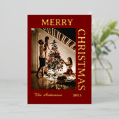 Elegant donkerrood en goud folie feestdagenkaart (Staand Voorkant)