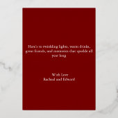 Elegant donkerrood en goud folie feestdagenkaart (Achterkant)