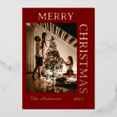 Elegant donkerrood en rozegoud folie feestdagenkaart (Voorkant)