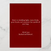 Elegant donkerrood en rozegoud folie feestdagenkaart (Achterkant)