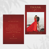 Elegant Donkerrood & Goud Minimalistische Foto Bru Bedankkaart