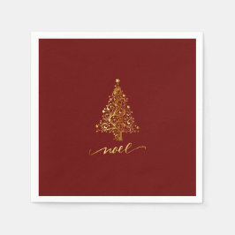 Elegant Donkerrood & Gouden Kerstboom Noel Servet