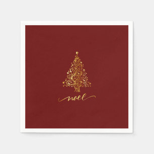 Elegant Donkerrood & Gouden Kerstboom Noel Servet