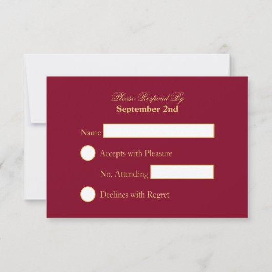 Elegant Donkerrood met Goud Schetste Bloemen RSVP Kaartje (Achterkant)