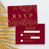 Elegant Donkerrood met Goud Schetste Bloemen RSVP Kaartje