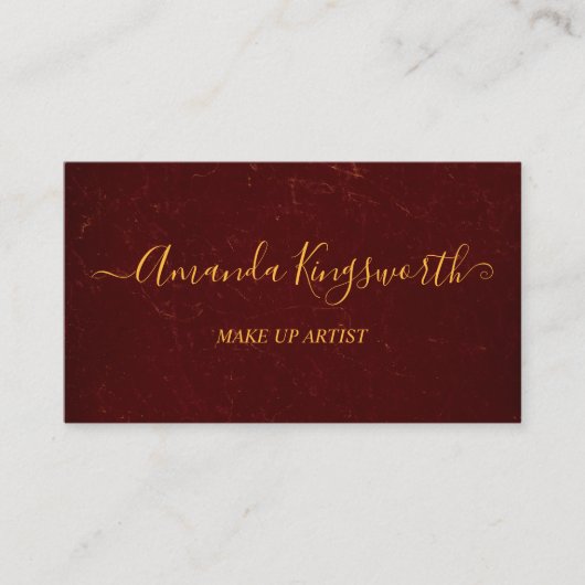 Elegant donkerrood met gouden scriptprofessionele visitekaartje (Voorkant)