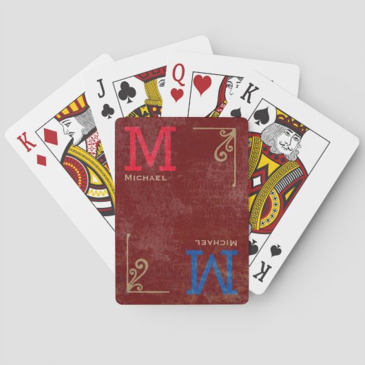 elegant donkerrood monogrammen pokerkaarten (Achterkant)