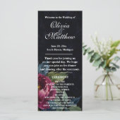 Elegant donkerroze bloemenzwart Trouwprogramma (Staand voorkant)