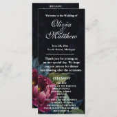 Elegant donkerroze bloemenzwart Trouwprogramma (Voorkant / Achterkant)