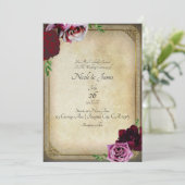 Elegant donkerroze bloemige trouwboek vintage verh kaart (Staand voorkant)