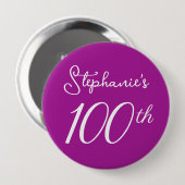 Elegant Donkerroze Monogram 100ste Verjaardag Ronde Button 4,0 Cm (Voorkant /achterkant)