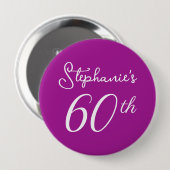 Elegant Donkerroze Monogram 60ste Verjaardagsfeest Ronde Button 4,0 Cm (Voorkant /achterkant)