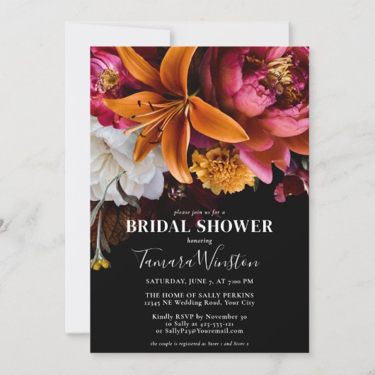 Elegant donkerroze Oranje geel bloemkoraal Kaart (Voorkant)