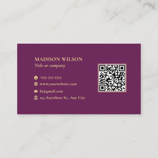 Elegant Donkerroze Zacht Geel QR Code Custom Logo Visitekaartje (Achterkant)