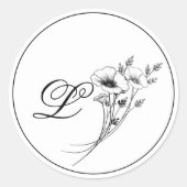 Elegant Doodle Floral Monogram Ronde Sticker (Voorkant)
