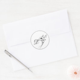 Elegant Doodle Floral Monogram Ronde Sticker