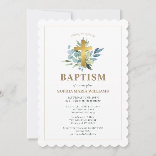 Elegant doop Goud Kruis Waterverf Sage Kaart (Voorkant)