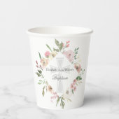 Elegant doopfeest Custom Pink Floral Papieren Bekers (Achterkant)