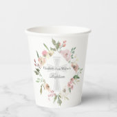 Elegant doopfeest Custom Pink Floral Papieren Bekers (Voorkant)