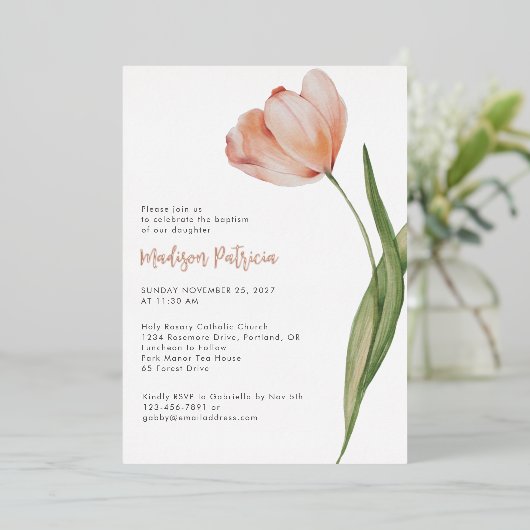 Elegant doopperzik Bloemen Tulp Roos Goud Folie Uitnodiging (Staand Voorkant)