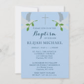 Elegant Doopsel Blauwe Doven en Cross Invitation Aankondiging (Voorkant)