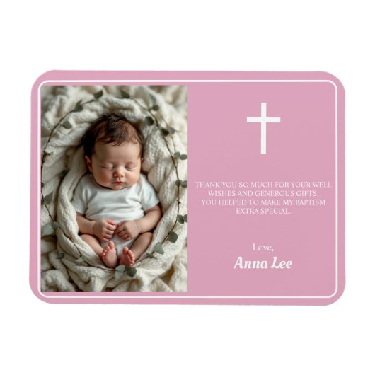 Elegant doopsel Dusty Pink Bedankt Foto Magneet (Horizontaal)