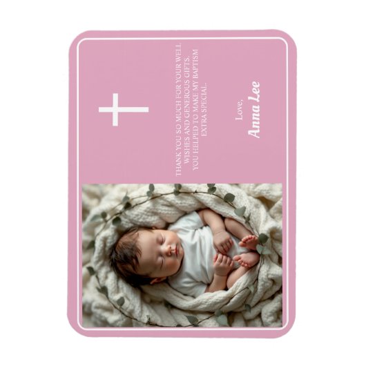 Elegant doopsel Dusty Pink Bedankt Foto Magneet (Verticaal)