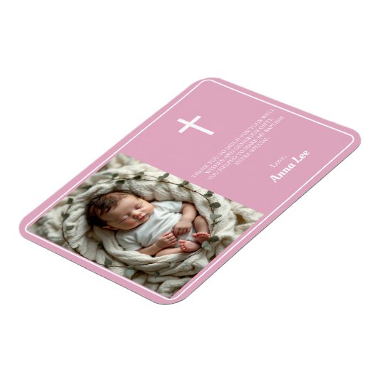 Elegant doopsel Dusty Pink Bedankt Foto Magneet (Linkerzijde)
