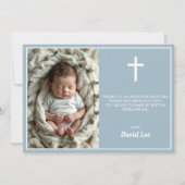 Elegant doopsel Fotocollage Dusty Blue Bedankkaart (Voorkant)