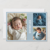 Elegant doopsel Fotocollage Dusty Blue Bedankkaart (Achterkant)