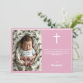 Elegant doopsel Fotocollage Dusty Pink Bedankkaart (Staand voorkant)