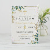 Elegant doopsel goud & groen doop kaart (Staand voorkant)