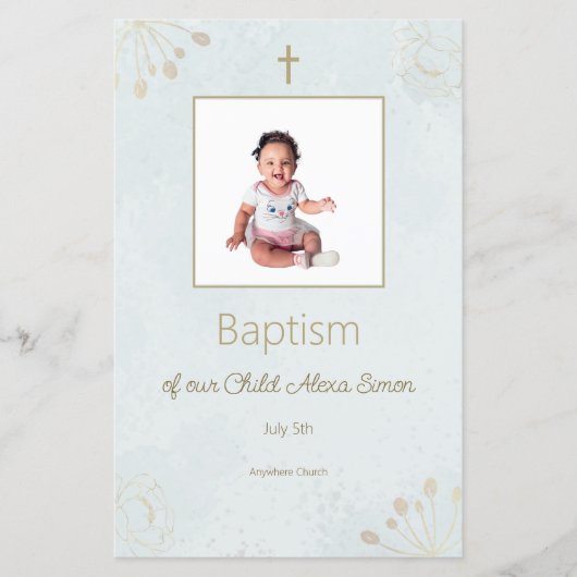 Elegant Doopsel Menu Kaart voor Baby (Voorkant)