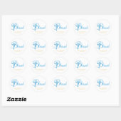 elegant DOOPSEL of BAPTISM blauw kruis Ronde Sticker (Vel)