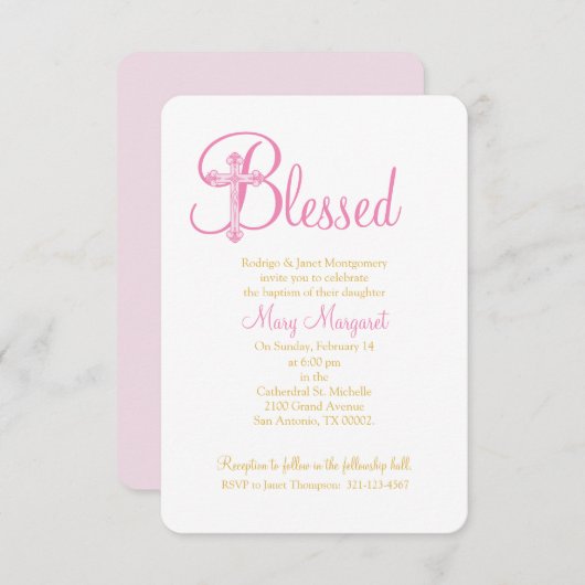 elegant DOOPSEL of BAPTISM roze gouden kruis Kaart (Voorkant / Achterkant)