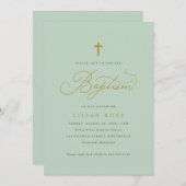 Elegant doopsel Sage Script Cross Kaart (Voorkant / Achterkant)