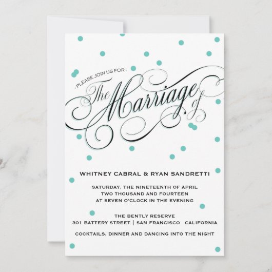 Elegant Dot Blue Wedding Invitation Kaart (Voorkant)