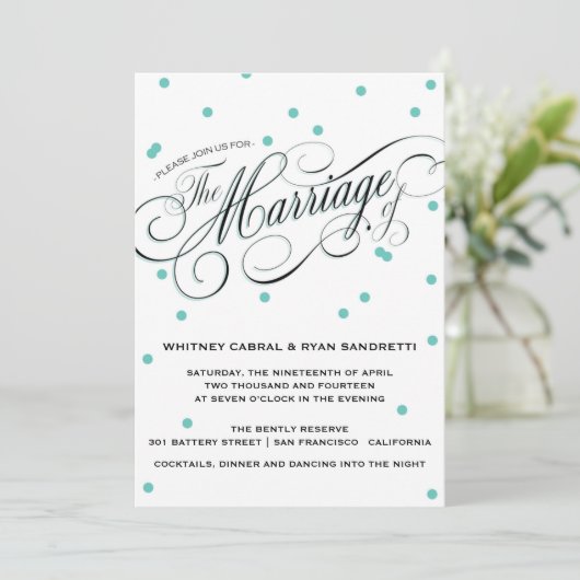 Elegant Dot Blue Wedding Invitation Kaart (Staand voorkant)