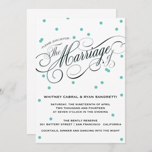 Elegant Dot Blue Wedding Invitation Kaart (Voorkant / Achterkant)
