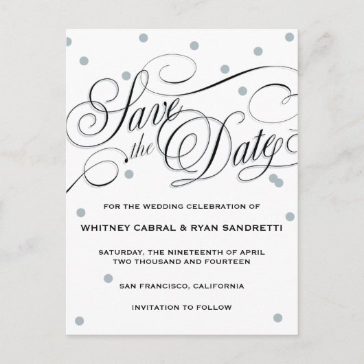 Elegant Dot Silver Save the Date Aankondigingskaart (Voorkant)