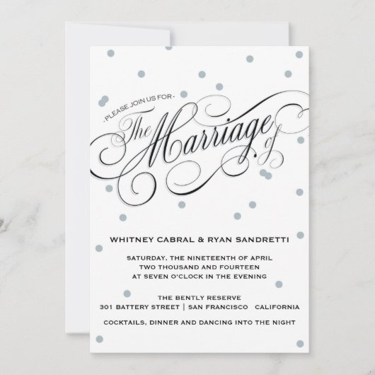 Elegant Dot Silver Wedding Uitnodiging (Voorkant)