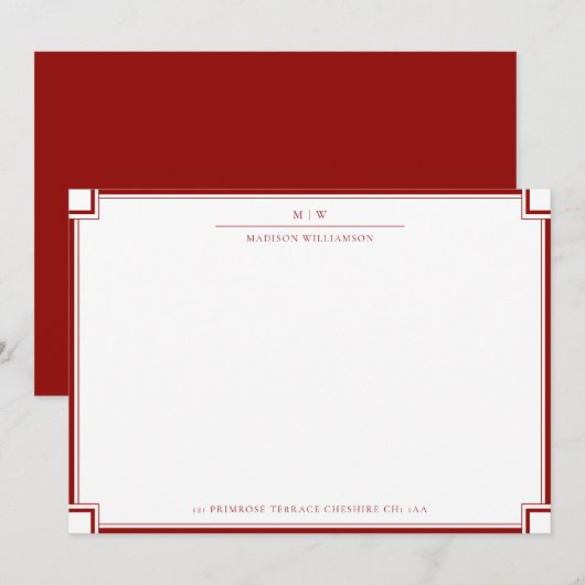 Elegant Double Border Name Initialen Correspondent Notitiekaartje (Voorkant / Achterkant)